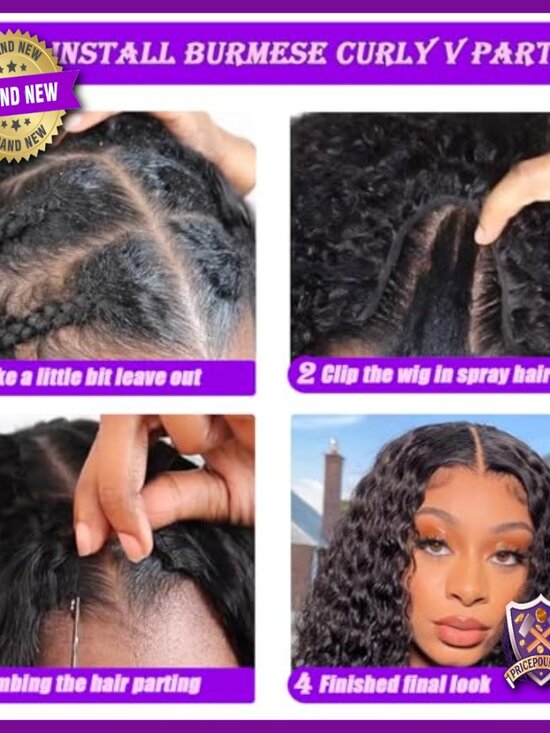 16 Inch Human Hair V Part Wig Burmese Curly Bob Clip In Half Wig main image 4